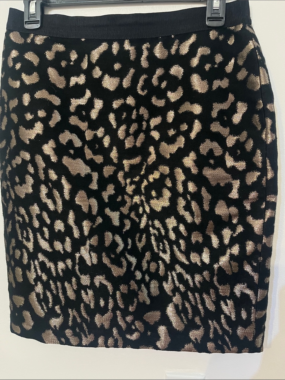 Ann Taylor Metallic Black and Gold Leopard Pencil Skirt Sz 4